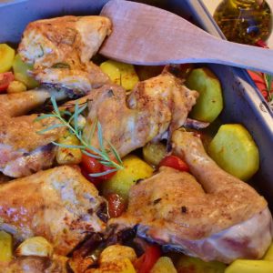 Roasted Chicken Breasts with Potatoes and Greens